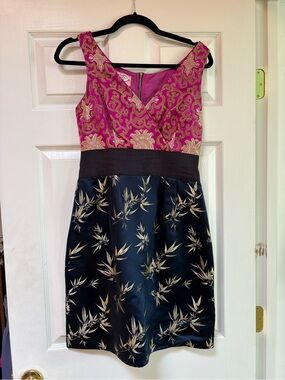 Phoebe Couture Fuchsia and Navy Two-Tone Floral Mini Dress